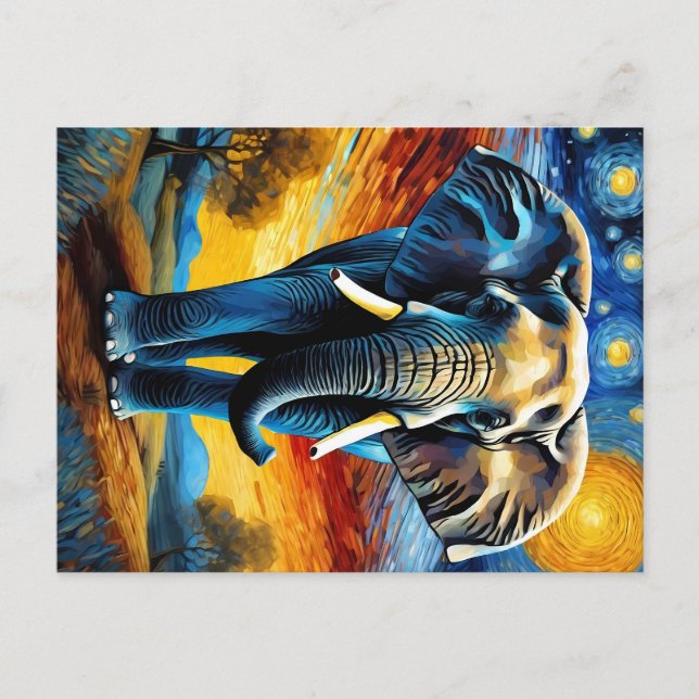 Carte Postale Eléphant dans la nuit étoilée (Devant)