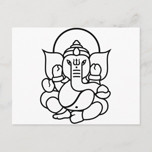 Carte Postale Eléphant de Ganesha n° 3 (noir blanc) (Devant)