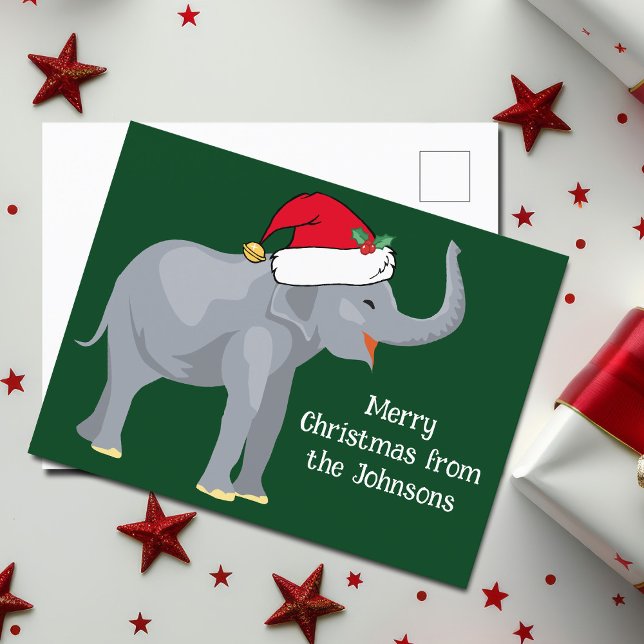Carte Postale Eléphant de Noël mignon en Casquette du Père Noël  (Créateur téléchargé)