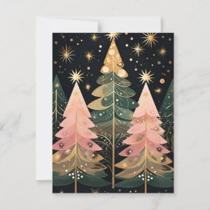 Carte Postale Éléphant de Noël rose et vert