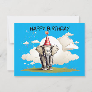 Carte Postale Éléphant debout sur un nuage de touffe d'herbe