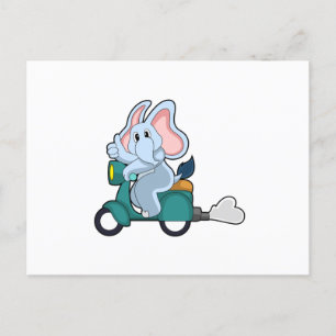 Carte Postale Éléphant en motard avec scooter