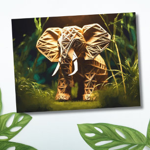 Carte Postale Éléphant en origami en bois