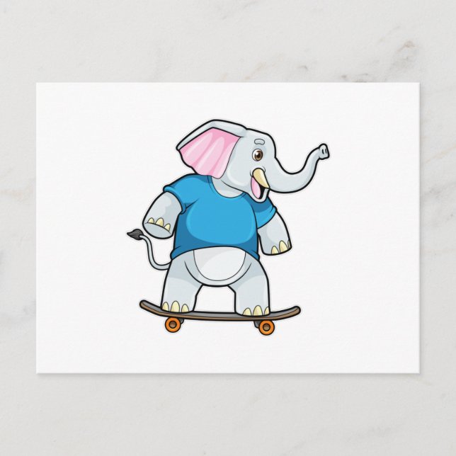 Carte Postale Éléphant en patineur avec planche à roulettes (Devant)