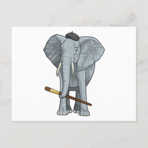 Carte Postale Éléphant en peintre avec pinceau