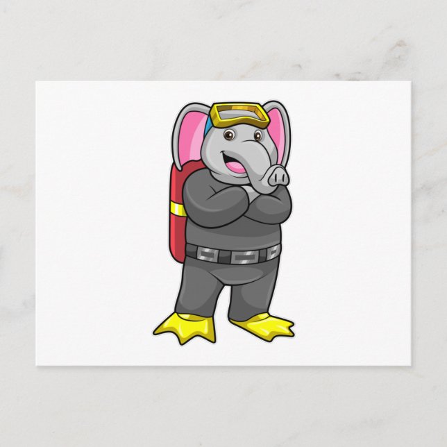 Carte Postale Éléphant en plongeur avec lunettes de plongée (Devant)