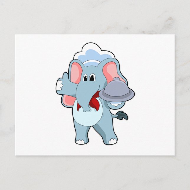 Carte Postale Éléphant en serveur avec plateau (Devant)