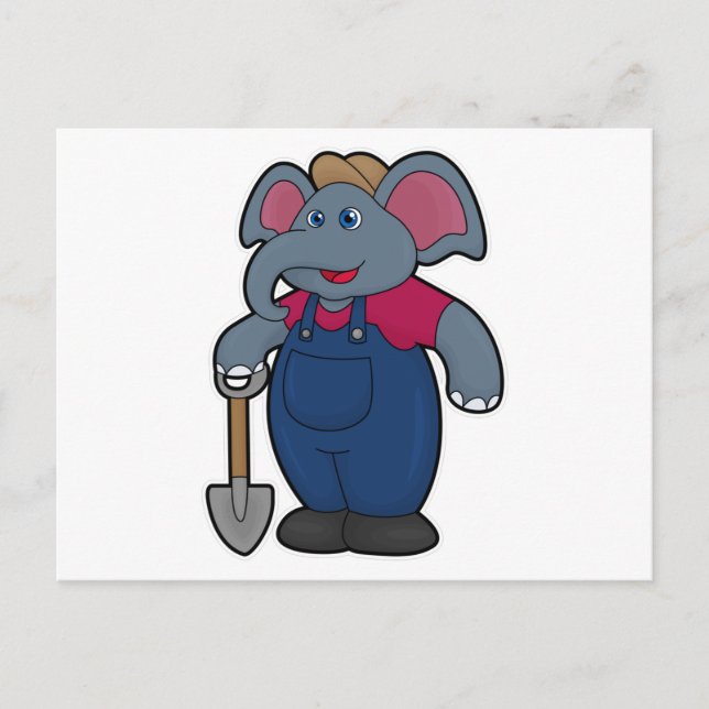 Carte Postale Elephant en tant que fermier avec Shovel (Devant)