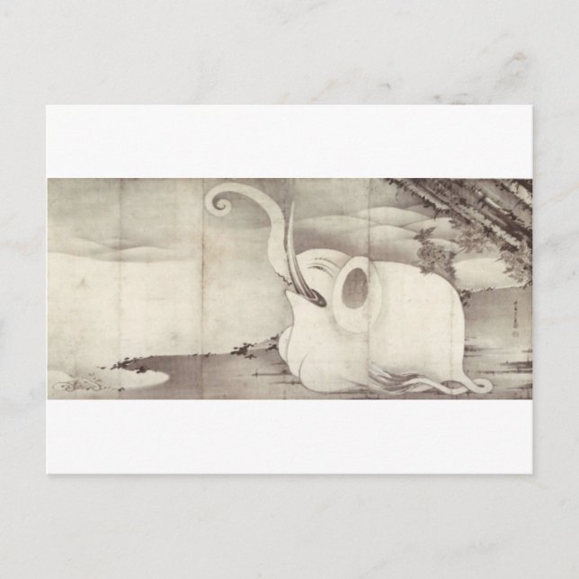 Carte Postale Elephant et baleine (diptyque) par Ito Jakuchu (Devant)