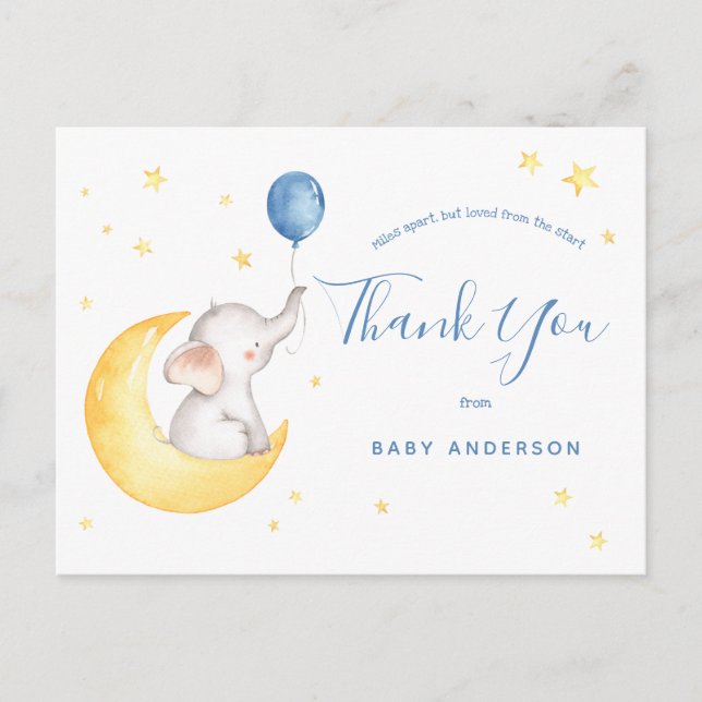 Carte Postale Eléphant et étoiles Baby shower par Merci du courr (Devant)