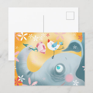 Carte Postale Éléphant et oiseau lunaire