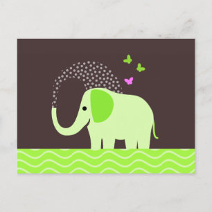 Carte Postale Eléphant et papillons mignons