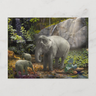 Carte Postale Elephant Family RAIN FOREST PARTI