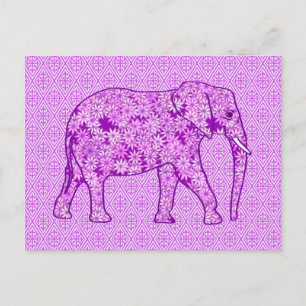 Carte Postale Eléphant fleur - améthyste violet
