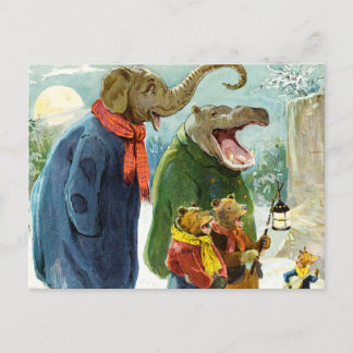 Carte Postale Eléphant, Hippopotame & Ours Aller au carolage