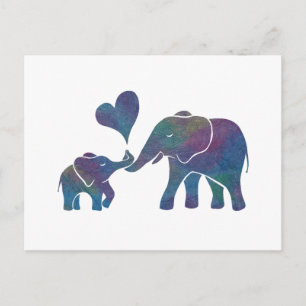 Carte Postale Elephant Hugs Rainbow Maman et bébé avec coeur