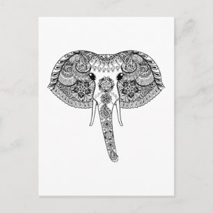 Carte Postale Eléphant indien inspiré par Zentangle