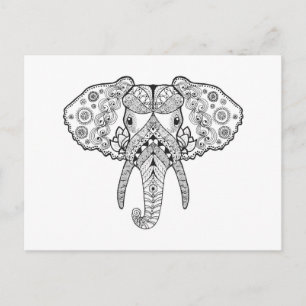 Carte Postale Eléphant inspiré Zentangle