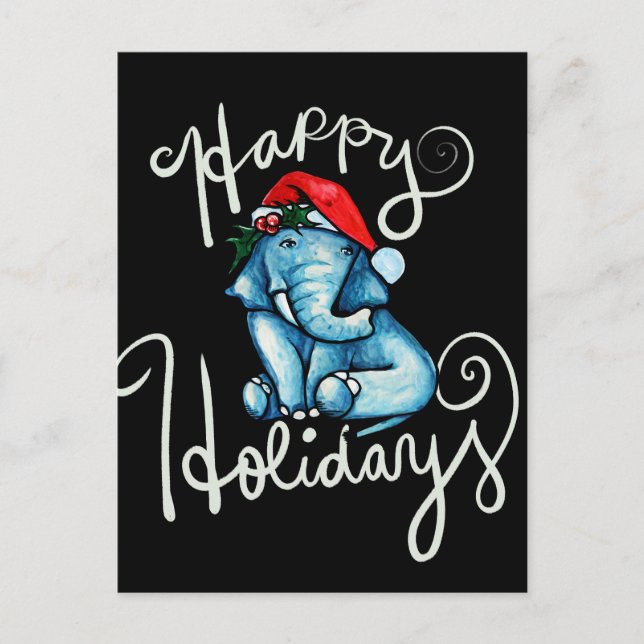 Carte Postale Elephant Joyeux Vacances Nature sainte yule art (Devant)