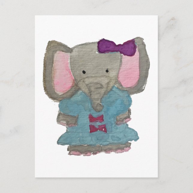 Carte Postale Elephant Jungle Amis Bébé Animal Eau Couleur (Devant)