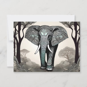 Carte Postale Eléphant majestueux avec Motifs tribaux ornés