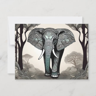 Carte Postale Eléphant majestueux avec Motifs tribaux ornés