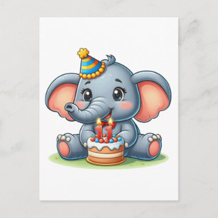 Carte Postale Éléphant Mignon 11ème Anniversaire