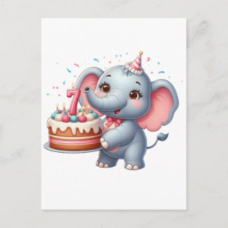 Carte Postale Éléphant Mignon 7ème Anniversaire