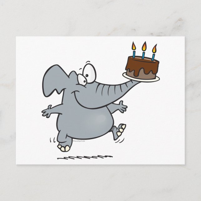 Carte Postale éléphant mignon avec gâteau d'anniversaire au choc (Devant)