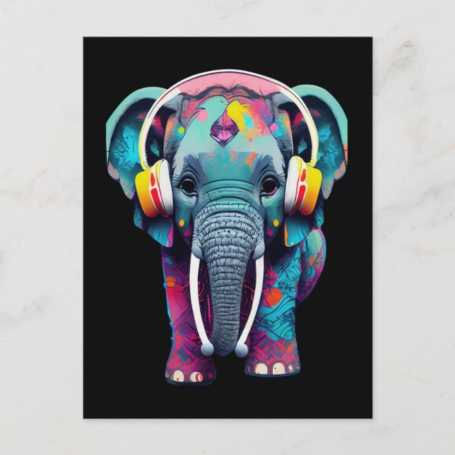 Carte Postale Eléphant mignon bébé avec casque (Devant)