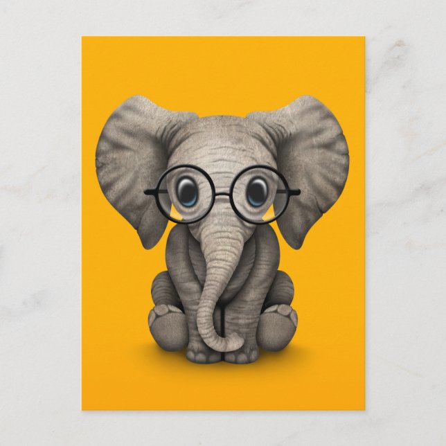 Carte Postale Eléphant mignon bébé avec lunettes de lecture Jaun (Devant)