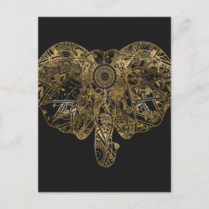 Carte Postale Eléphant mignon dessiné à la main Fleur de henné