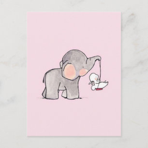 Carte Postale Eléphant mignon et lapin