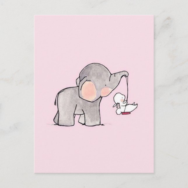 Carte Postale Eléphant mignon et lapin (Devant)