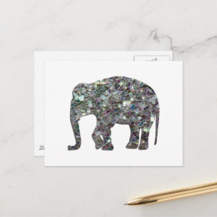 Carte Postale Éléphant pailleté en mosaïque argentée scintillant