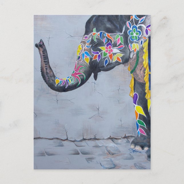 Carte Postale Eléphant Peint (Devant)