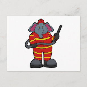 Carte Postale Éléphant pompier avec tuyau
