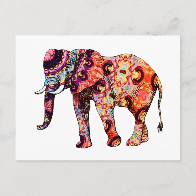 Carte Postale Eléphant psychédélique coloré Art déco (Devant)