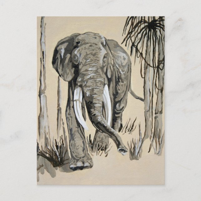 Carte Postale Eléphant Se Promenant À Travers L'Art De La Savane (Devant)
