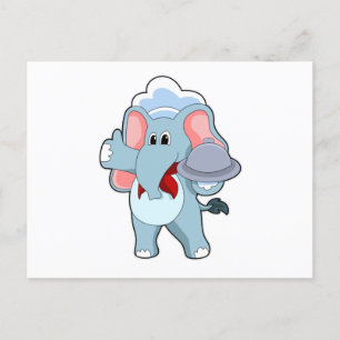 Carte Postale Éléphant serveur avec plateau