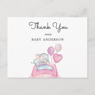 Carte Postale Elephant sur Pink Car Drive Par Baby shower