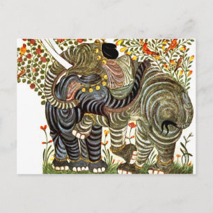 Carte Postale Eléphants affectueux, décorés