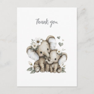 Carte Postale Éléphants Bébé Filles Mignons à l'Aquarelle avec d