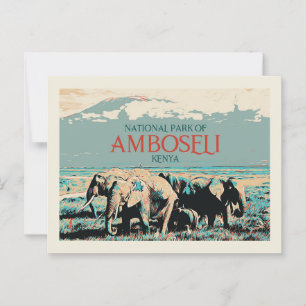 Carte Postale Eléphants dans le Parc National d'Amboseli, Kenya