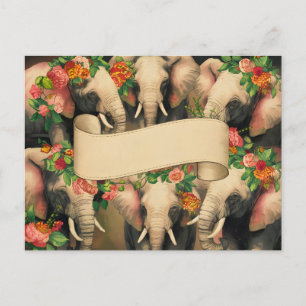 Carte Postale Eléphants Vintages rétro écrits