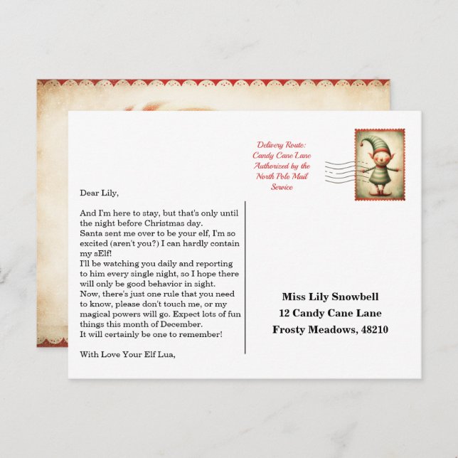 Carte Postale Elf Arrival Letter | North Pole Welcome Message (Devant / Derrière)