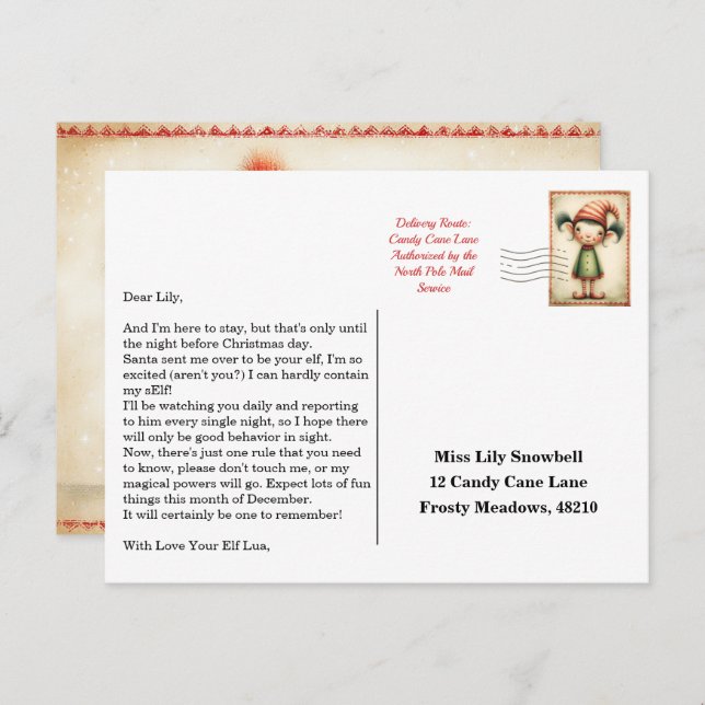 Carte Postale Elf Arrival Letter | North Pole Welcome Message (Devant / Derrière)
