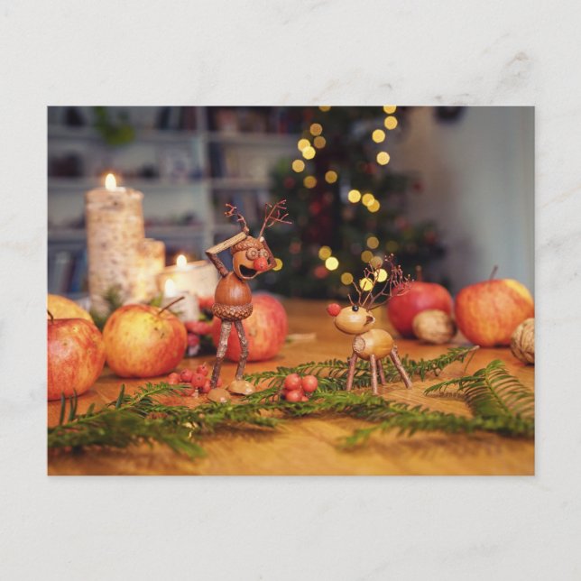 Carte Postale Elfe d'Acorn avec rennes de Noël (Devant)