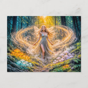 Carte Postale Elfe de Fantasy Dynamique dans Champignon de Forêt