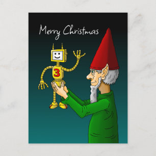 Carte Postale elfe de Noël avec le robot agitant